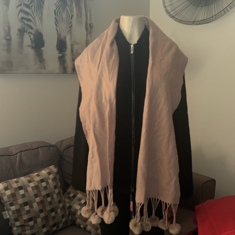 World of Shawls Women's Winter Warm Solid Scarf with Pom Pom Fringe 100% Wool - Picture 2 of 4